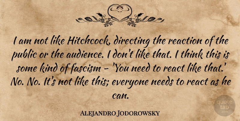 Alejandro Jodorowsky Quote About Directing, Needs, Public, Reaction: I Am Not Like Hitchcock...