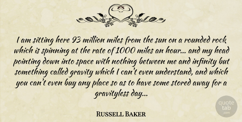 Russell Baker Quote About Science, Space, Rocks: I Am Sitting Here 93...