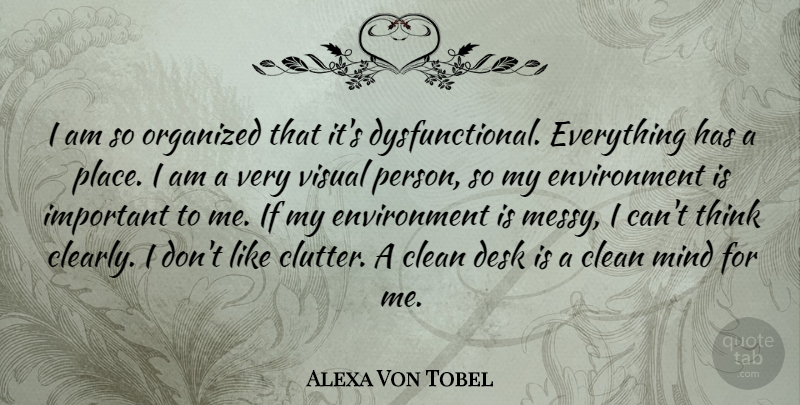 Alexa Von Tobel Quote About Environment, Mind, Organized, Visual: I Am So Organized That...