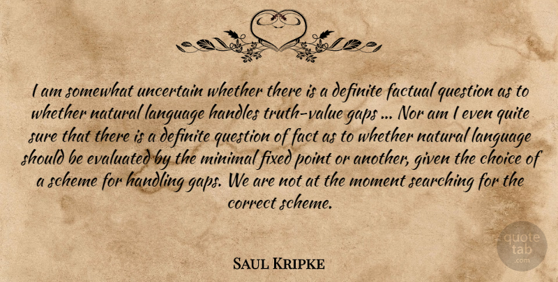 Saul Kripke Quote About Choices, Gaps, Facts: I Am Somewhat Uncertain Whether...