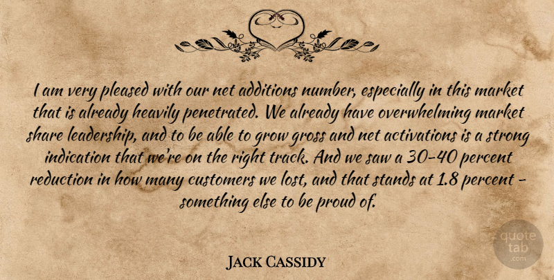 Jack Cassidy Quote About Customers, Gross, Grow, Indication, Market: I Am Very Pleased With...