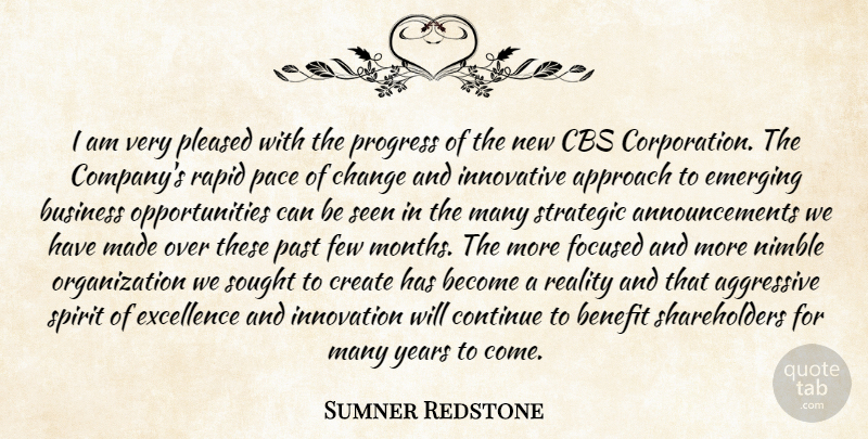 Sumner Redstone Quote About Past, Opportunity, Reality: I Am Very Pleased With...