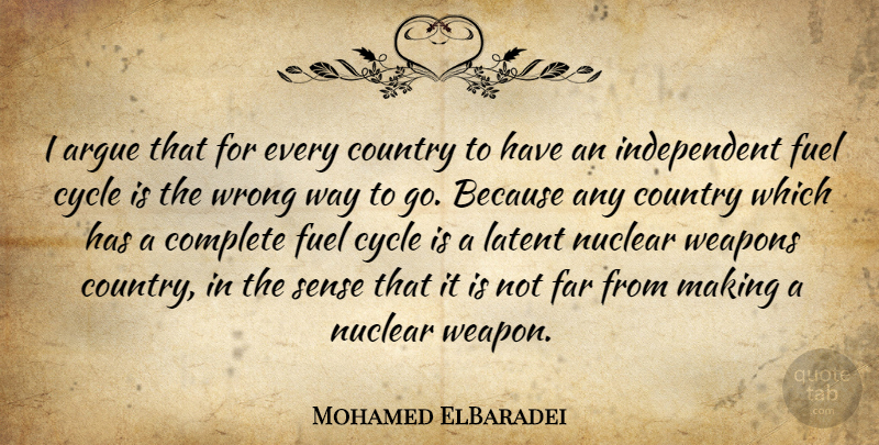 Mohamed ElBaradei Quote About Argue, Complete, Country, Cycle, Far: I Argue That For Every...