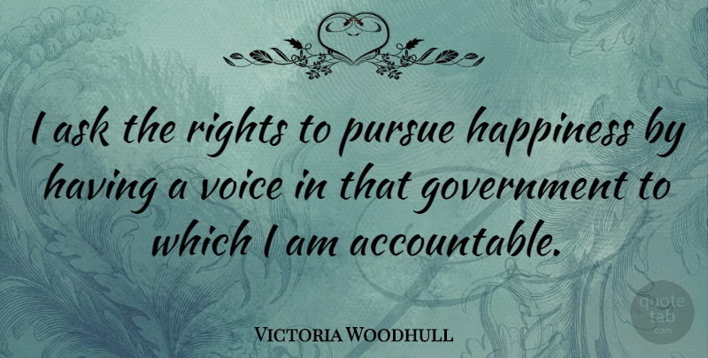 Victoria Woodhull Quote About Voice, Rights, Government: I Ask The Rights To...
