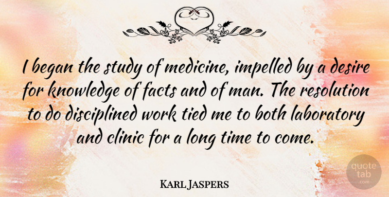 Karl Jaspers Quote About Men, Medicine, Long: I Began The Study Of...