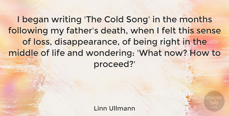 Linn Ullmann Quote About Began, Cold, Death, Felt, Following: I Began Writing The Cold...