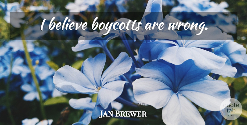 Jan Brewer Quote About Believe, I Believe, Boycott: I Believe Boycotts Are Wrong...