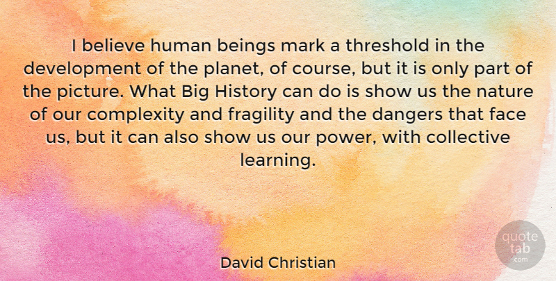 David Christian Quote About Beings, Believe, Collective, Complexity, Dangers: I Believe Human Beings Mark...
