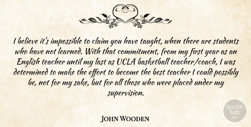 John Wooden Quote About Basketball, Teacher, Believe: I Believe Its Impossible To...