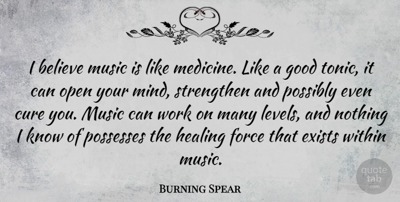 Burning Spear Quote About Believe, Healing, Medicine: I Believe Music Is Like...