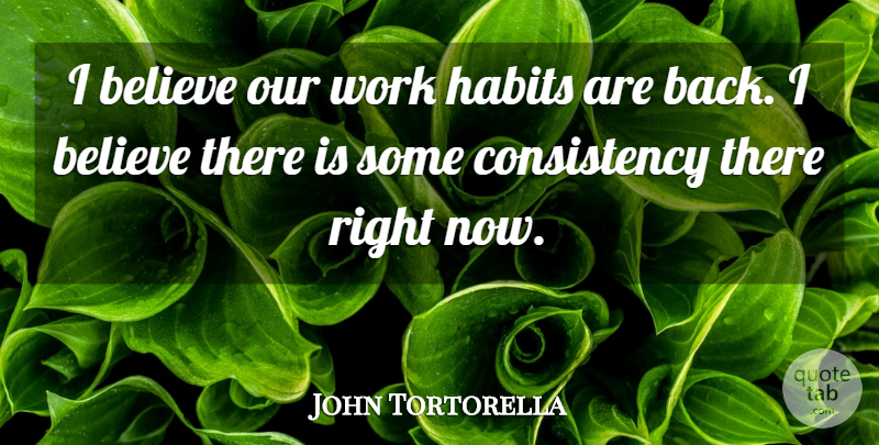 John Tortorella Quote About Believe, Consistency, Habits, Work: I Believe Our Work Habits...