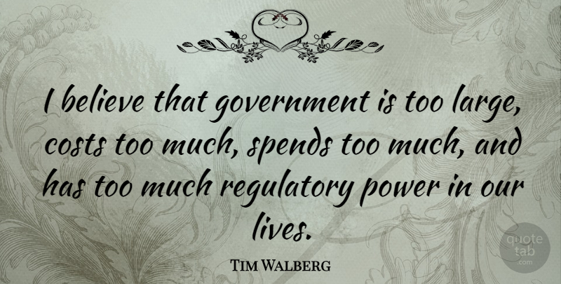 Tim Walberg Quote About Believe, Government, Cost: I Believe That Government Is...