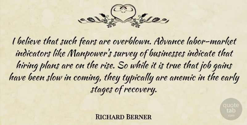 Richard Berner Quote About Advance, Believe, Businesses, Early, Fears: I Believe That Such Fears...