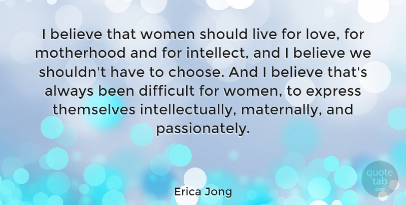 Erica Jong Quote About Believe, Motherhood, Should: I Believe That Women Should...
