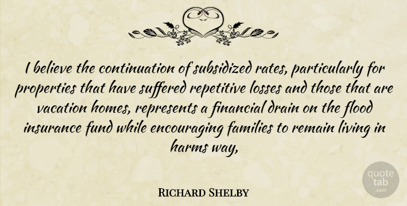 Richard Shelby Quote About Believe, Drain, Families, Financial, Flood: I Believe The Continuation Of...