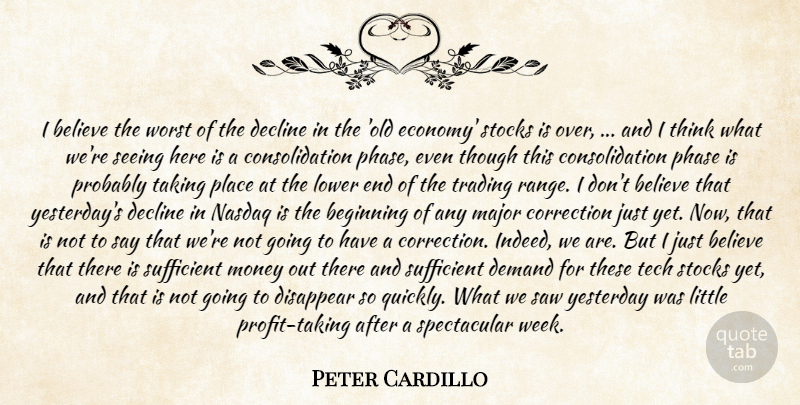 Peter Cardillo Quote About Beginning, Believe, Correction, Decline, Demand: I Believe The Worst Of...