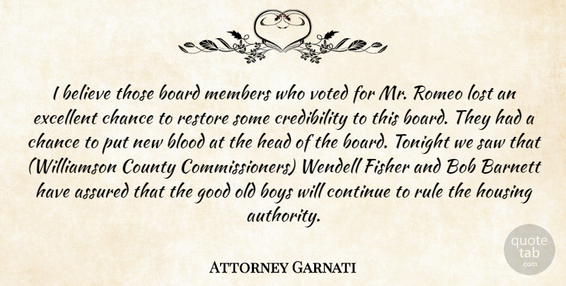 Attorney Garnati Quote About Assured, Believe, Blood, Board, Bob: I Believe Those Board Members...