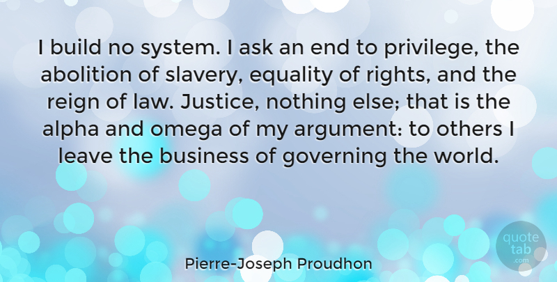 Pierre-Joseph Proudhon Quote About Rights, Law, Abolition Of Slavery: I Build No System I...