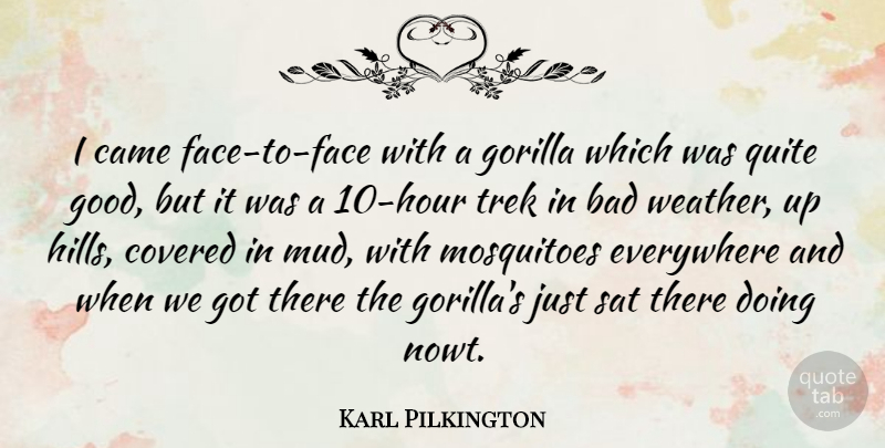 Karl Pilkington Quote About Weather, Gorillas, Mud: I Came Face To Face...