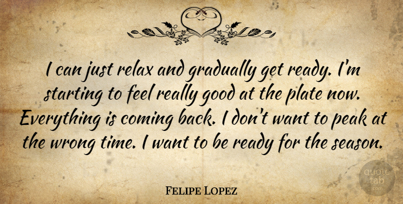 Felipe Lopez Quote About Coming, Good, Gradually, Peak, Plate: I Can Just Relax And...