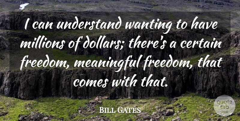Bill Gates Quote About Meaningful, Dollars, Certain: I Can Understand Wanting To...