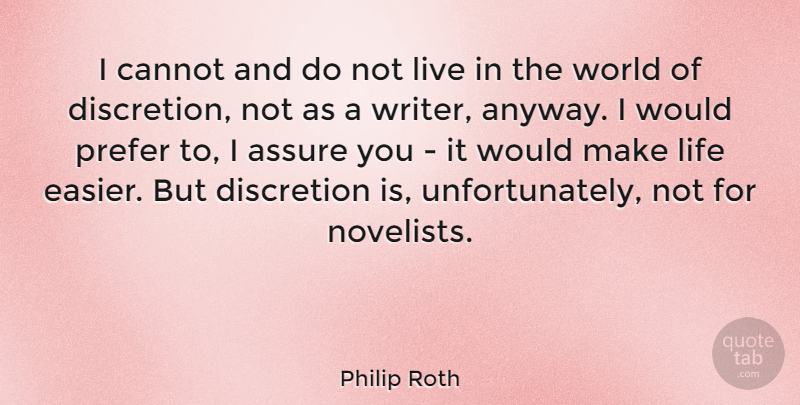 Philip Roth Quote About World, Novelists, Easier: I Cannot And Do Not...