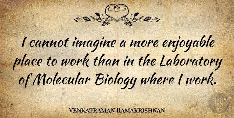 Venkatraman Ramakrishnan Quote About Cannot, Enjoyable, Laboratory, Molecular, Work: I Cannot Imagine A More...