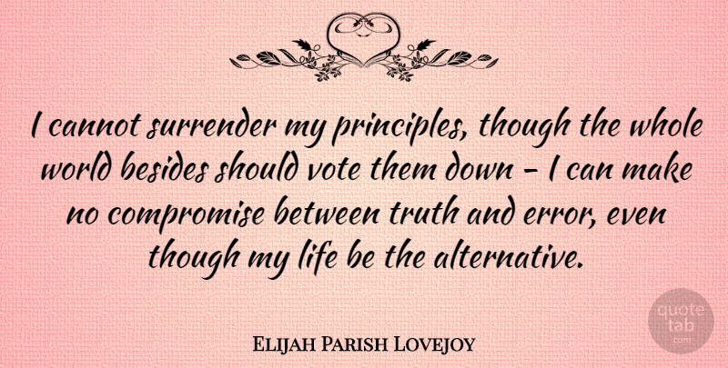 Elijah Parish Lovejoy Quote About Besides, Cannot, Compromise, Life, Surrender: I Cannot Surrender My Principles...