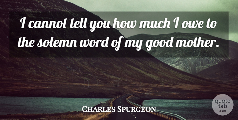 Charles Spurgeon Quote About Mom, Mother, Good Mother: I Cannot Tell You How...