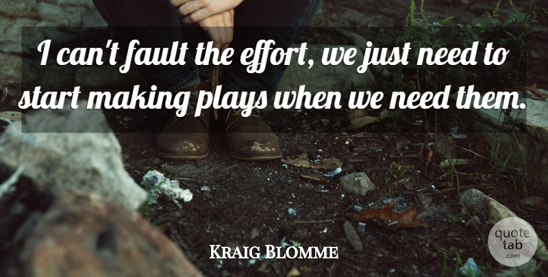 Kraig Blomme Quote About Fault, Plays, Start: I Cant Fault The Effort...