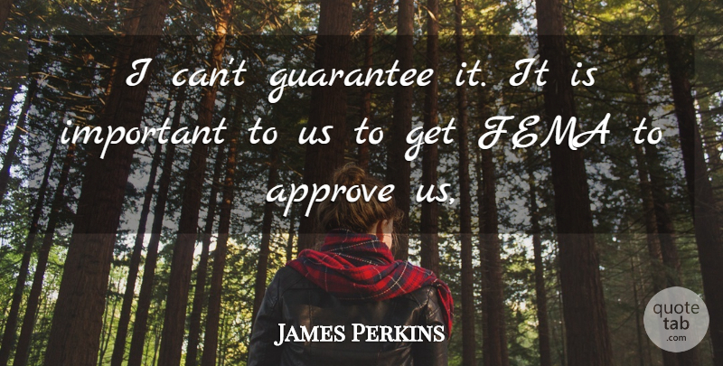 James Perkins Quote About Approve, Fema, Guarantee: I Cant Guarantee It It...