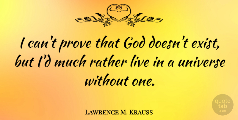 Lawrence M. Krauss Quote About Prove, I Can, Universe: I Cant Prove That God...
