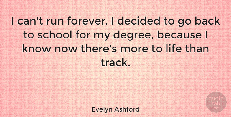 Evelyn Ashford Quote About Running, School, Track: I Cant Run Forever I...