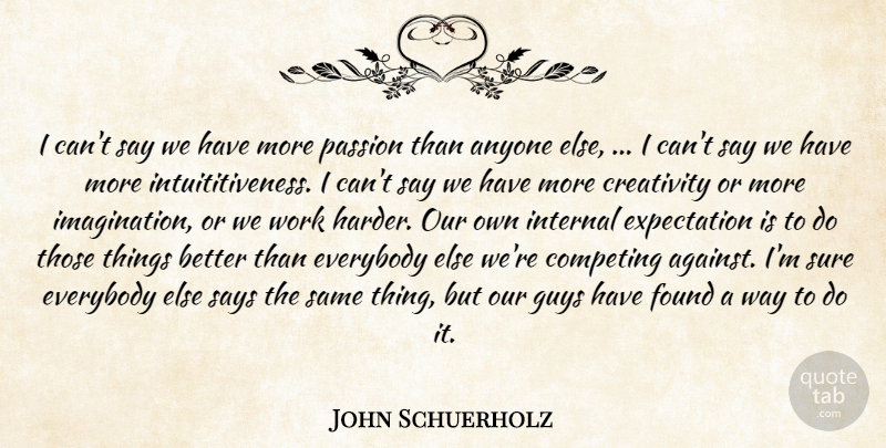 John Schuerholz Quote About Anyone, Competing, Creativity, Everybody, Expectation: I Cant Say We Have...
