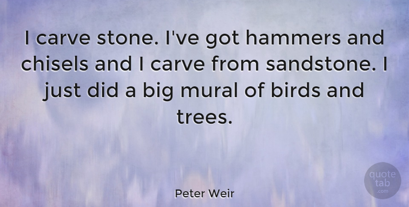 Peter Weir Quote About Bird, Tree, Stones: I Carve Stone Ive Got...