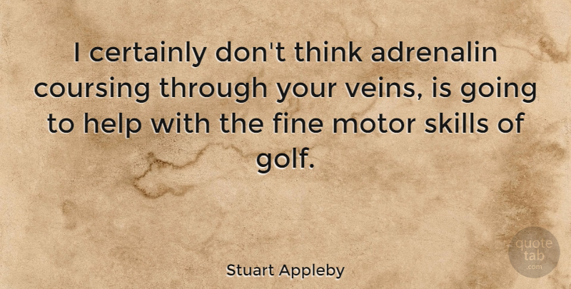 Stuart Appleby Quote About Golf, Thinking, Skills: I Certainly Dont Think Adrenalin...