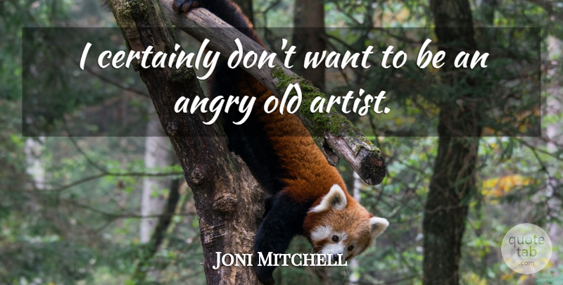 Joni Mitchell Quote About Artist, Want, Angry: I Certainly Dont Want To...
