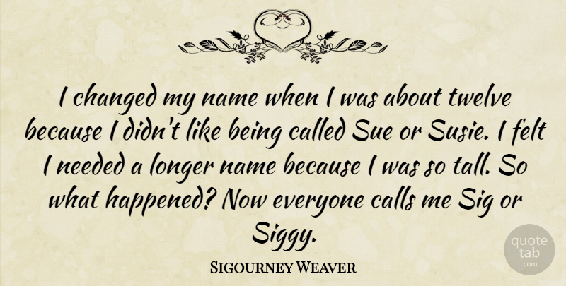 Sigourney Weaver Quote About Names, Twelve, Call Me: I Changed My Name When...