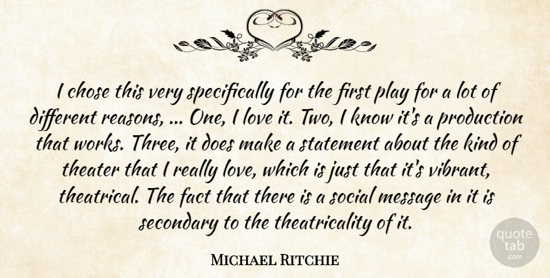 Michael Ritchie Quote About Chose, Fact, Love, Message, Production: I Chose This Very Specifically...
