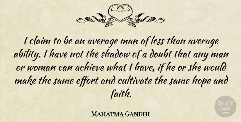 Mahatma Gandhi Quote About Ability, Achieve, Average, Claim, Cultivate: I Claim To Be An...