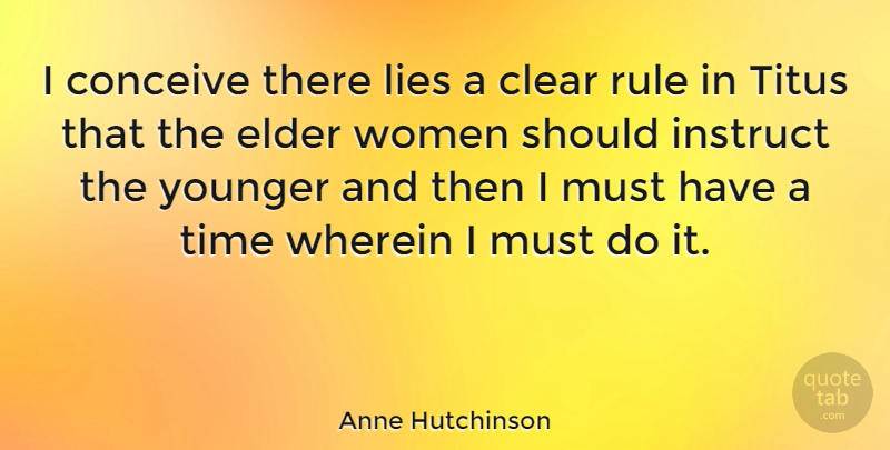 Anne Hutchinson Quote About Lying, Should, Clear: I Conceive There Lies A...