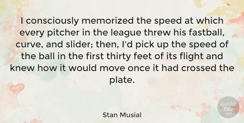 Stan Musial Quote About Moving, Feet, Curves: I Consciously Memorized The Speed...