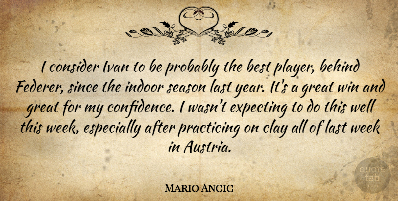 Mario Ancic Quote About Behind, Best, Clay, Consider, Expecting: I Consider Ivan To Be...