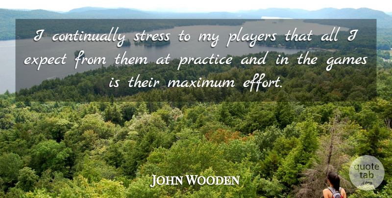 John Wooden Quote About Basketball, Stress, Player: I Continually Stress To My...