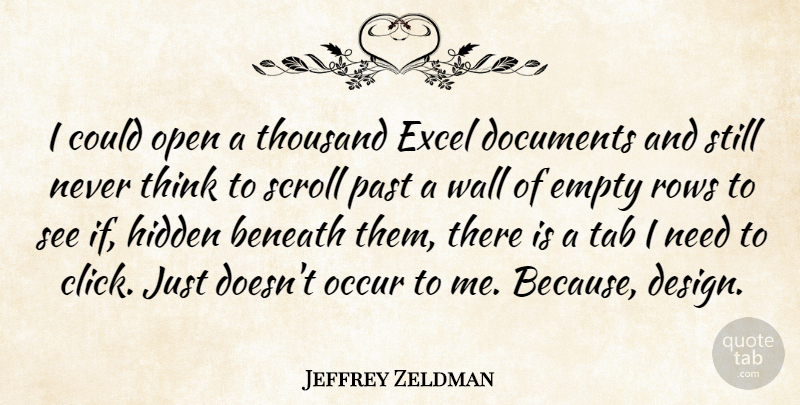 Jeffrey Zeldman Quote About Beneath, Design, Documents, Empty, Excel: I Could Open A Thousand...