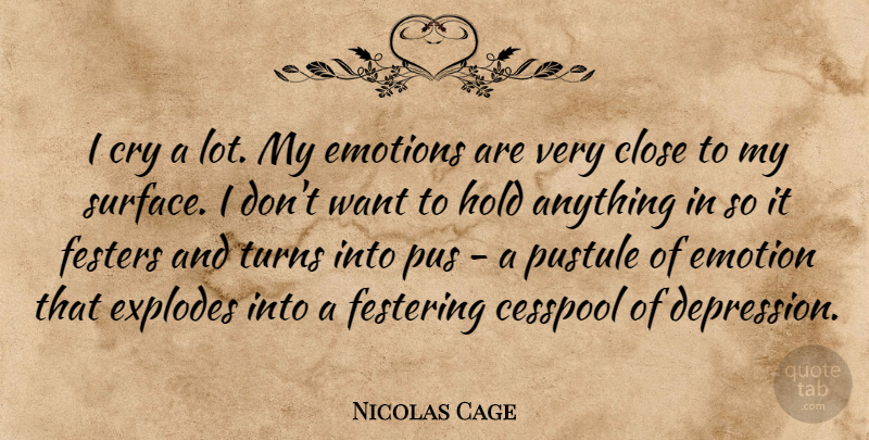 Nicolas Cage Quote About Depression, Want, Emotion: I Cry A Lot My...
