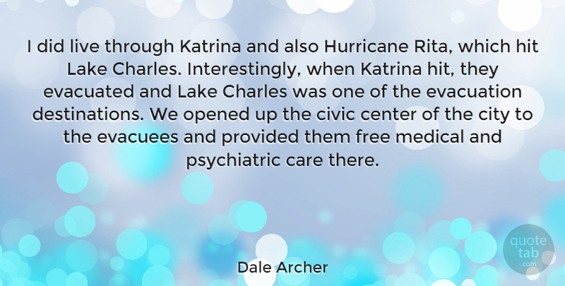 Dale Archer Quote About Center, Charles, City, Civic, Hit: I Did Live Through Katrina...