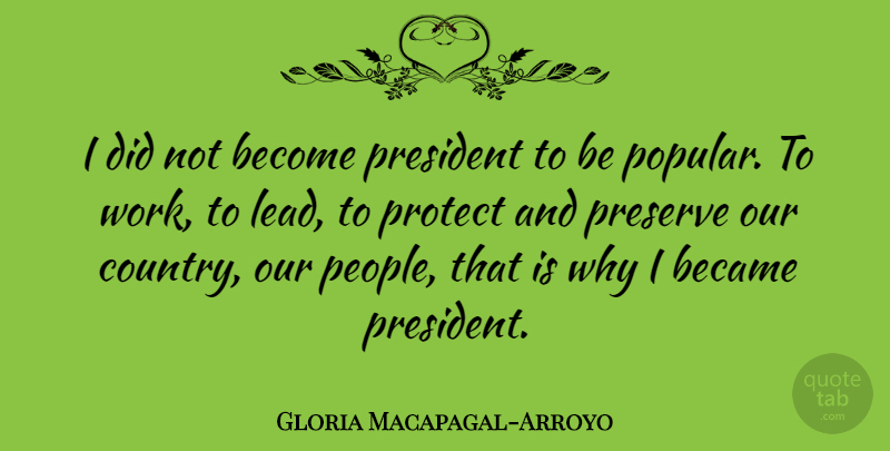 Gloria Macapagal-Arroyo Quote About Became, Preserve, President, Protect, Work: I Did Not Become President...