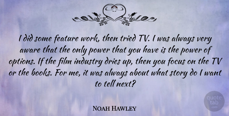 Noah Hawley Quote About Aware, Feature, Industry, Power, Tried: I Did Some Feature Work...