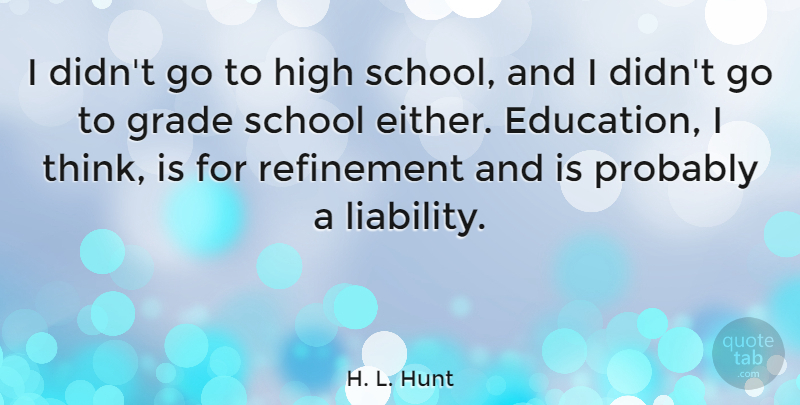 H. L. Hunt Quote About School, Thinking, Hunting: I Didnt Go To High...